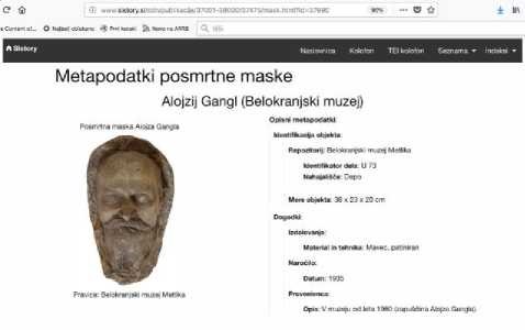 Statična spletna stran digitalne izdaje z dinamičnim prikazom LIDO opisnih
                     metapodatkov o eni posmrtni maski